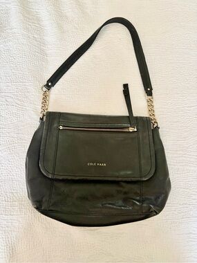 Cole Haan Black Leather Shoulder Bag with Gold Hardware
